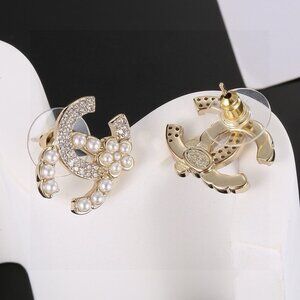 Chanel Button Earrings Clip-On Black